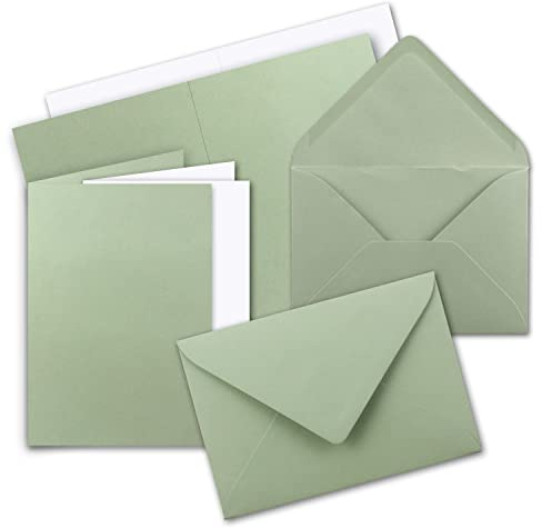 25x Faltkarten SET DIN A6/C6 mit Brief-Umschlägen in Eukalyptus (Grün) - inklusive Einleger - 14,8 x 10,5 cm - Premium Qualität - FarbenFroh