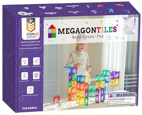 MEGAGONTILES Marble Run Magnetic Tiles Set 120PCS | STEM-Authenticated Magnetic Building Blocks with Marble Track Pieces | Educational Construction Toy for Kids Ages 3–8 (Boys & Girls)