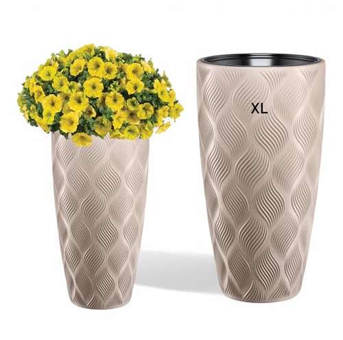 MELTOM Blumentopf XL 24L Taupe Pflanzkübel 3D Wellenoptik | Gefäß: 24 L, herausnehmbarer Einsatz: 5,5 L. 3D-Optik, ohne Abflussloch & ohne Bewässerungssystem.