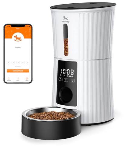 Petory Automatic Cat Feeders Wi-Fi - 4L Dry Food Dispenser for Cats and Dogs 10 Meals per Day Smart Pet Feeder with Desiccant Bag Dual Power Supply 10S Voice Recorder