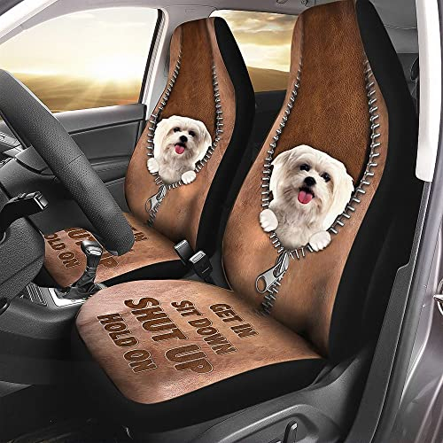 601 2Er Set Autositzbezüge Atmungsaktiv Auto-Schonbezüge Sanft Auto-Zubehör Universal Für SUV Malteser Get In Sit Shut Up Hold On, Malteser Reissverschluss Muster, Hundeliebhaber Geschenk