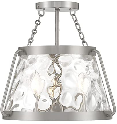 Savoy House 6-1802-3-SN Crawford Vintage Traditional Coastal Clear Water Glass Semi-Flush, 3-Light 180 Total Watts, 14 H x 15 W, Satin Nickel