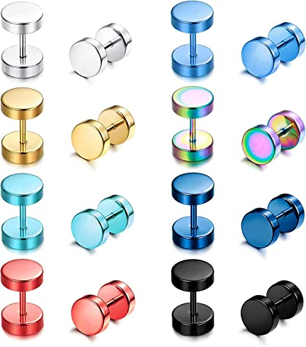 Diamday 8Paare Ohrstecker Edelstahl Für Herren Damen Fake Plugs Ohr Piercing Ohrringe Runde Tunnel Schraube Barbell Ohrstecker Punk Rock Creolen Ohrschmuck Regenbogen Schraubverschluss Ohrringe 6MM