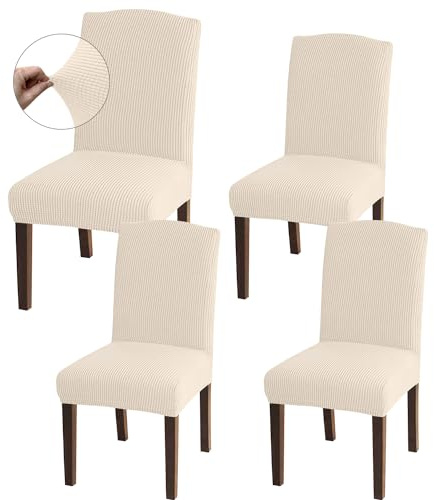 Granbest High Stretch Dining Chair Slipcovers, Universal Fit Jacquard Parson Dining Chair Covers, Removable Chair Protectors for Dining Room, Kitchen, Restaurant and Hotel (Set of 4, Beige)