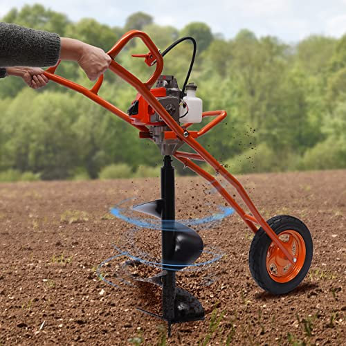63cc Post Hole Digger Gas Powered Earth Auger Ground Drill Wheelbarrow +11 Bit ,2.2KW 2-Stroke Hole Digger ,For 60-300mm Drill Bit