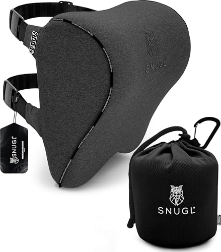 SNUGL Appui-tête Voiture en Mousse à Mémoire | Coussin de Nuque Ergonomique pour Siège Auto avec Double Sangle Réglable et Housse Amovible – Soutien Confortable pour la Tête et Le Cou (Gris)
