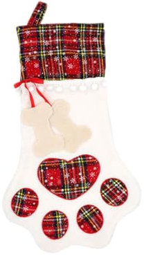 awakentti Haustier-Weihnachtsstrümpfe, Katzen- und Hundepfotenmuster, befüllbar, festliches Pfoten-Design, Goodies Halter für Kamin, Weihnachtsdekoration, hängende Strümpfe