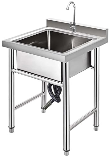 Edelstahl-Waschbecken, Einzelbecken, Außenbecken, Waschbecken für Restaurant, Bar, Wäscherei, Garage, Hinterhof, 60 cm