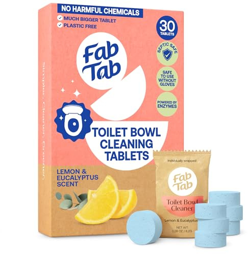 Fab Tab Toilet Bowl Cleaner Tablets, Powerful Stain Removal, No Harsh Chemicals, Plastic-Free, Removes Rust & Stains, Safe for Regular and Septic Tank Toilets, Lemon & Eucalyptus Scent