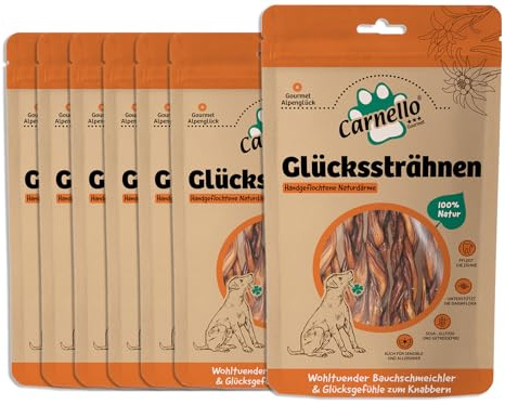 Carnello Glückssträhnen – Knabberstangen Hund getreidefrei, Hunde Leckerlis, Hundeleckerli getreidefrei – Wiederverschließbare Beutel (8 x 5 Stück)