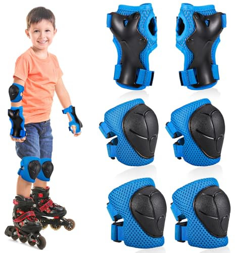 TranRantic Bambini Ginocchiere, Regolabile Ginocchiere Set, 6 in 1Protezioni Skateboard Bambini, Protezioni Pattini Ginocchiere Gomitiere, Gomitiere Protezioni Set per Pattinaggio in Bicicletta