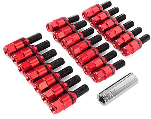 Radschrauben Radschrauben M14x1,25 für M3 F80 M2 F22/F23 CNC-Gewinde, Schwarze Beschichtung, 20 Stück (Rot)