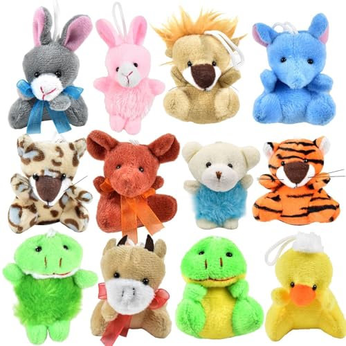 Hebterrka Lot de 12 petits jouets en peluche pour enfants - Porte-clés en peluche - Cadeaux de Noël et d'anniversaire - Cadeau de fête - Cadeau de fête