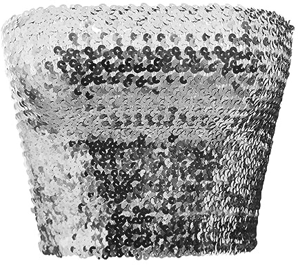 JIAHG Damen Glitzer Pailletten Crop Top Ärmellos Bandeau Top Sexy Trägerlos Tube Top Schulterfreies Bustier Bauchtanz Crop Top für Bauchtanz, Boho, Festival, Club, Kostüm