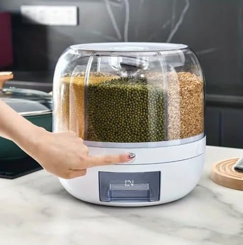 Boîte Rotative 1Pc à 6 Compartiments pour Riz & Grains, Conteneur Scellé Anti-Humidité et Insectes, Transparent, Idéal pour Riz, Céréales, Farine, Aliments, Rangement Divisé Cuisine