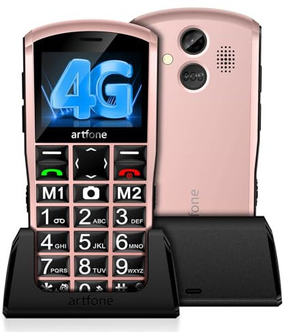 artfone A400 4G VoLTE Cellulare per anziani senza contratto, con tasti grandi, Dual SIM Rentnerhandy, telefono cellulare con pulsante di emergenza SOS, batteria da 1800 mAh,rosa