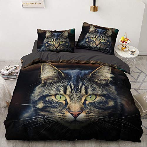 CHCHNXY Bettwäsche 200x200,Katze 3 Teilig Weich und Atmungsaktiv Bettwäsche-Set,für Jugendliche Erwachsene 1 Bettbezüge mit Reißverschluss und 2 Kissenbezug 80x80cm