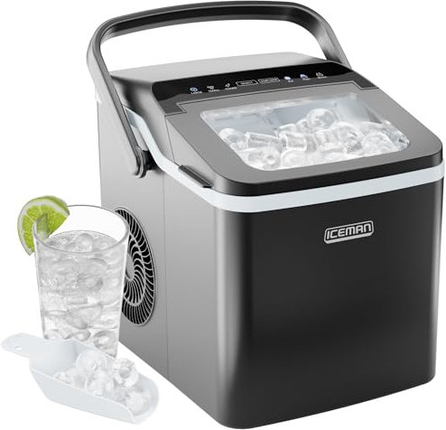 Chefman | Iceman Machine à glaçons double taille - Sorbetière portable, grande et petite sorbetière avec auto-nettoyage, 9 cubes en 7 minutes, 10 kg/24 heures, pelle à glace incluse