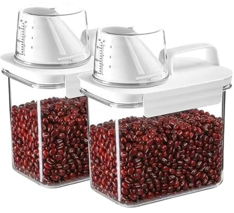 Triflice 2Pcs Rice Dispenser Storage Containers, 1.1L Small Rice Bucket with Measuring Cup & Pour Spout, Kitchen Plastic Airtight Container for Cereal, Grain, Flour, Sugar, Oatmeal, Dry Pet Dog Food
