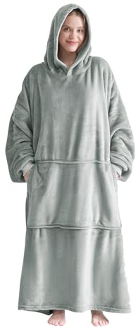 Good Nite Decke mit Ärmeln – Übergroße Sherpa kuscheldecke für Frauen und Männer, Tragbare Warm Decken mit Taschen, Adult Cosy Sweater Hoodie Grau