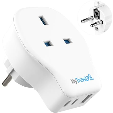 MyTravelPal UK to Europe 20W PD Travel Adapter With USB C | British Safety Standards | Fast Charge UK to European Plug Adapter USB-C | Euro EU Adapter Plug France Spain Portugal Turkey Greece