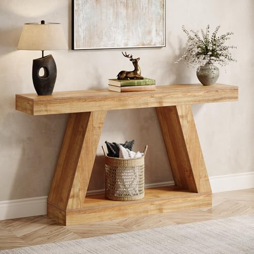 Tribesigns Table Console d'entrée, 140 x 30 x 80 cm, Table d'appoint en Bois de Ferme avec Rangement pour Entrée, Chambre, Salon, Couloir, Marron