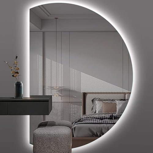 Pealihuy Specchio da bagno LED antiappannamento intelligente, grande specchio per il trucco senza cornice a mezzaluna, specchio da parete retroilluminato a 3 colori, specchio decorativo antideflagran