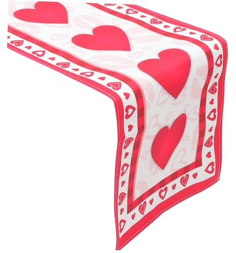 DECHOUS Romantischer Tischläufer Mit Rotem Herzdesign Für Hochzeiten Valentinstag Und Besondere Anlässe Aus Hochwertigem Baumwoll--Material Dekorativ Und Vielseitig Einsetzbar