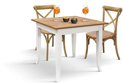 PAZZO DESIGN Tavolo Fisso Margherita, Rovere Rustico, Gamba Bianca, Tavolino Da Bar, Tavolo Da Ristorante, 80 x 80 x 74 cm, Rovere Rustico - id_2096