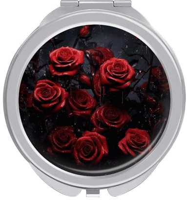 STVNKML Red Rose Foto Make-up Spiegel, tragbarer Taschenspiegel mit Vergrößerung 1x/2x, kompakter Mini-Schminkspiegel für Zuhause, Unterwegs