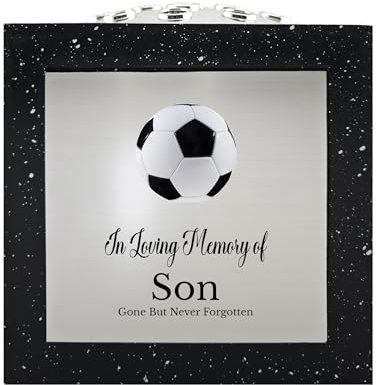 In Loving Memory Of Memorial Rose Bowl Grave Marker Flower Pot Vase With Football Design Mum Daddy & Lots More Black/Silver (UV PRINTED) (Son)