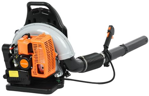 ejlaikmm Souffle à Feuilles gaz, souffleur de Sac Dos 63 cm3 2 Cycles propulsé par Le gaz pour la pelouse avec 665 cfm, 1 Ensemble souffleuse polyvalentes Haute résistance Orange