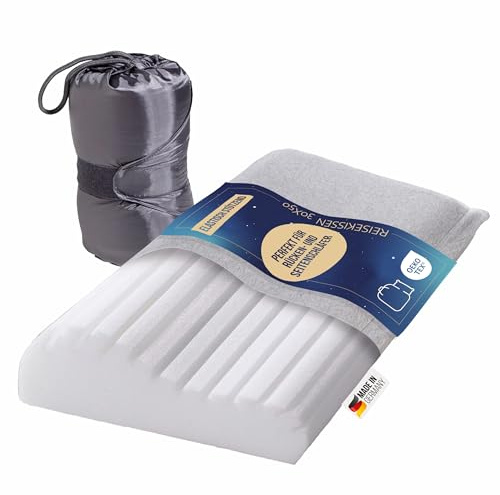 Sympathica Reisekissen Nackenstützkissen - Formpur® Hybridschaum, 100% Baumwollbezug, Waschbar, Rollbar, Tragetasche, Made in Germany - Für erholsamen Schlaf unterwegs