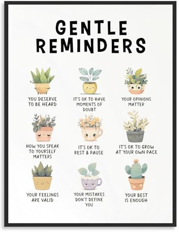 Dazzlewall Gentle Reminders Wall Art Positive Affirmations Prints, Inspirational Quotes Poster for Classroom Office Bedroom Decor 12×16 in Unframed