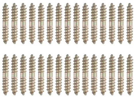 sourcing map Doppelendschrauben, M4 x 25 mm, Karbonstahl, Stockschrauben, selbstschneidende Holzdübelschrauben für Holzverbindungsmöbel, Farbe Zink, 30 Stück