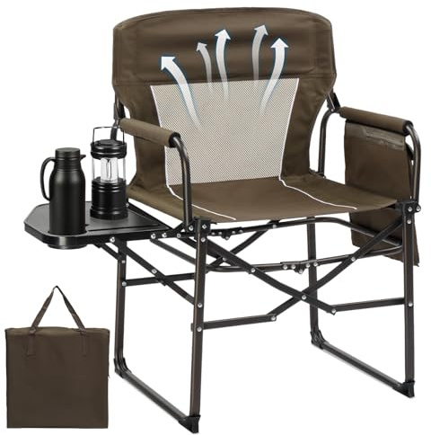 Bonnlo Campingstuhl faltbar – Klappstuhl leicht mit Getränkehalter & Aufbewahrungstasche – Strandstuhl, Regiestuhl klappbar für Picknick, Festival, Strand & Ausflügel, Braun
