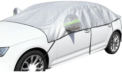 CulineformX Cubierta De Parabrisas De Helada De Coche para Invierno, Cubierta De Pantalla De Medio Coche Protector De Nieve De Hielo Anti Granizo con Ganchos Y Rayas Reflectantes