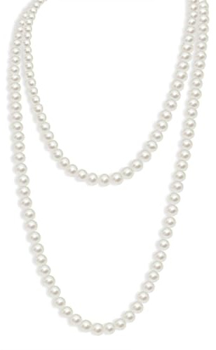 LACHT 1920 Collier de Perles,Long collier en perles d'imitation tendance de style Collier Long de fausses perles pour Mariage Fiançailles 150 cm,Collier des perles blanc,collier