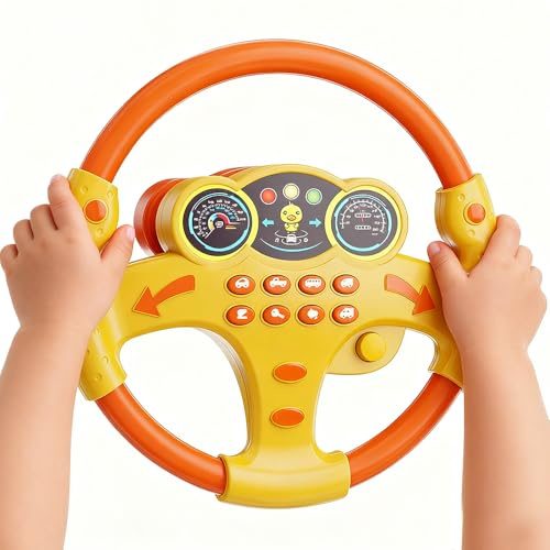Nzkeuf Lenkrad Kinder Spielzeug, Kinder Lenkrad für Auto mit Verschiedenen Geräuschen und Saugnapf, Tragbarer Auto Rücksitz Lenkradspielzeug, 360° Drehung, Pädagogisches Geschenk für Kleinkinder