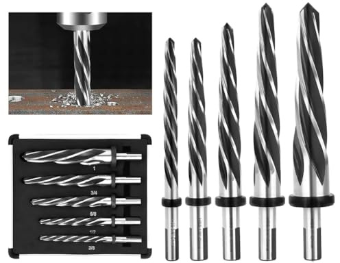 NONDK HSS Bridge Construction Reamer Set,3/8in 1/2in 5/8in 3/4in 1in Taper Bridge Reamer Drill Bit for Steel Metal Wood