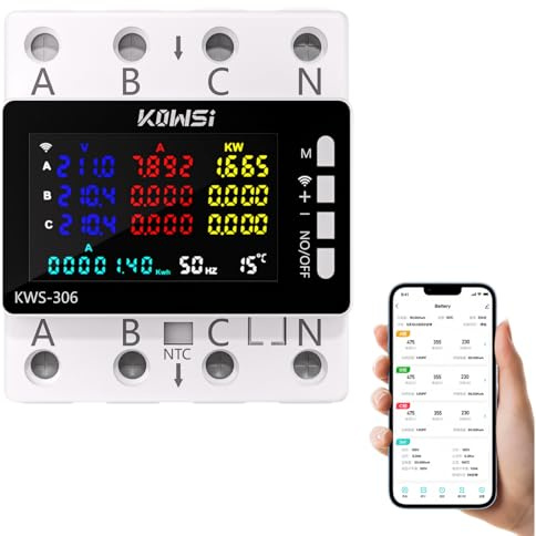 Compteur électrique triphasé à 4 fils, compteur intelligent WiFi Tuya 9 en 1 avec écran LCD, compteur triphasé numérique sur rail DIN, compteur triphasé étalonné pour systèmes de mesure de puissance