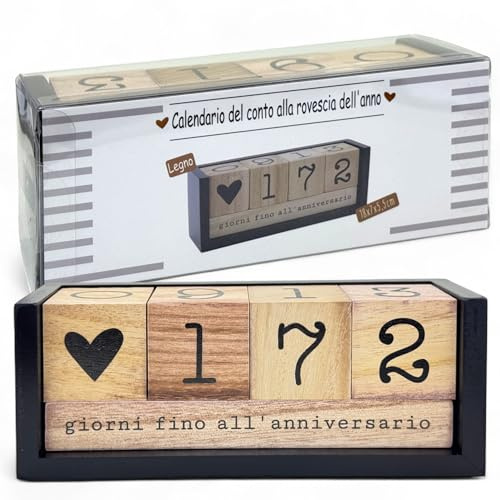 MIJOMA Jahres Countdown Kalender aus Holz – Dauer-Tischkalender mit Deko-Würfeln – bis 432 Tage für besondere Anlässe (Schwarz/Natur - italienische Edition, ca. 18 × 7 × 5,5 cm)
