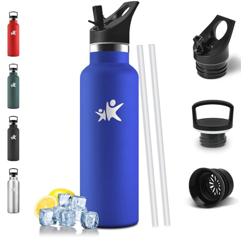 Mulbijeo Gourde Isotherme 500 ML, Réutilisable, Gourde Inox avec Paille Sans BPA, Anti-Fuite, Bouteille d'eau, Isolation sous Vide en Acier Inoxydable à Double Paroi, pour Camping, Écoles, Gymnases