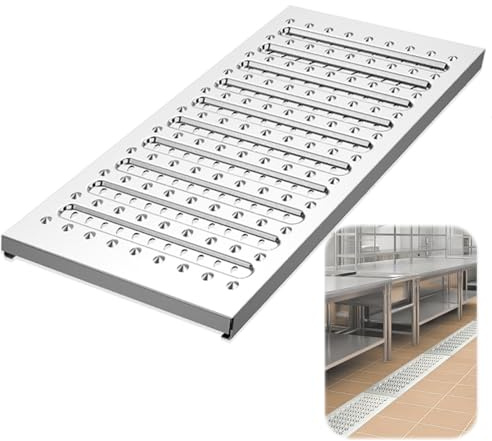 Grille Caillebotis en Acier Inoxydable 304, Grille Caniveau Antidérapante avec Trous, Caniveau de Pompe de Puisard pour Garage, Terrasse, Jardin, Atelier, Bord de Piscine(58*25*2.5cm/22.8*9.8*1.0in)