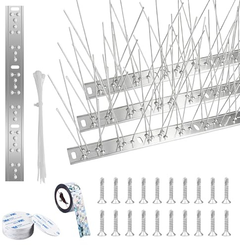 JANORS Pinchos Antipalomas De Acero Inoxidable 304, Kit De 2,5M con 20 Bridas, Tornillos Y Cinta 3M, Pinchos para Palomas Adecuado Balcones, Techos Y Ventanas