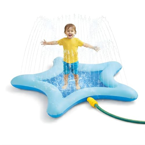 alldoro Wasserspielmatte sternförmig mit Sprinkler, Splash Pad, 100 cm | Wassersprinkler-Matte für Kinder ab 3 Jahren, Outdoor-Wasserspielzeug für Garten & Terrasse, inkl. Gartenschlauch-Adapter