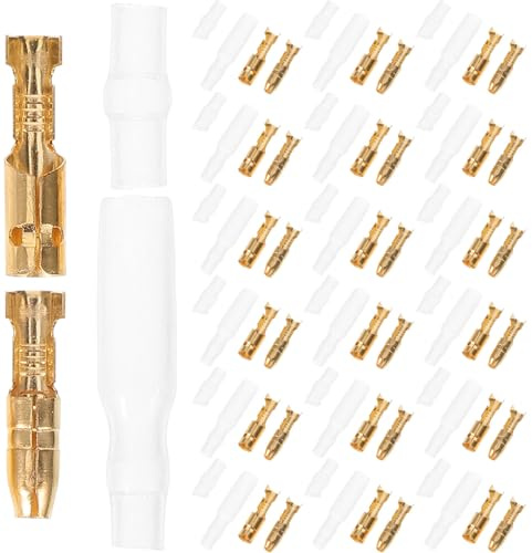 Connettori per Fili Elettrici 50 Set in Ottone Oro | Terminali Maschio Femmina con Guaine Termorestringenti, Sezione 0, 3-2, 5 Mm² Awg-14, Confezione da 50 Set
