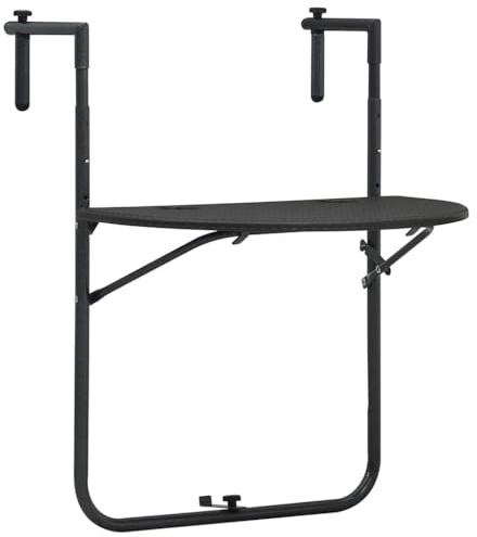 Kaloriko Mesa colgante para balcón de plástico marrón con aspecto de ratán, 60 x 64 x 83,5 cm, plegable, altura regulable, estable, ahorra espacio, para terraza, jardín, exterior, camping, picnic