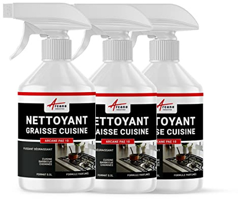 Limpiador Desengrasante Grasas, Cocina, Campana, Barbacoa, Parrilla 1,5 L (3 x 0,5 L) | Desengrasa Grasas y Hollín Tenaces, Campanas, Barbacoas, Parrillas, Superficies Lavables - Arcane Industries