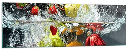 Panorama Bilder auf Glas 160x50cm Glasbild Früchte Wasser Spritzer Essen Groß XXL Wanddeko Bild im Glas Schlafzimmer Küche Wandbilder Dekoration Wohnzimmer Modern Wand Kunstdruck Art GAB160x50-2972